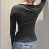 Women's Color Contrast A Line Collar Slimming Simple Spice Girl Waist All Casual Long Sleeved Blouse