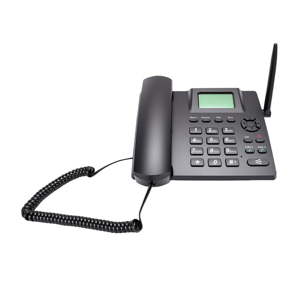2G GSM Cordless Phone Dual SIM Desktop Landline Phone with 2.4 Inch Display Radio Alarm Clock Function for Home Hotel