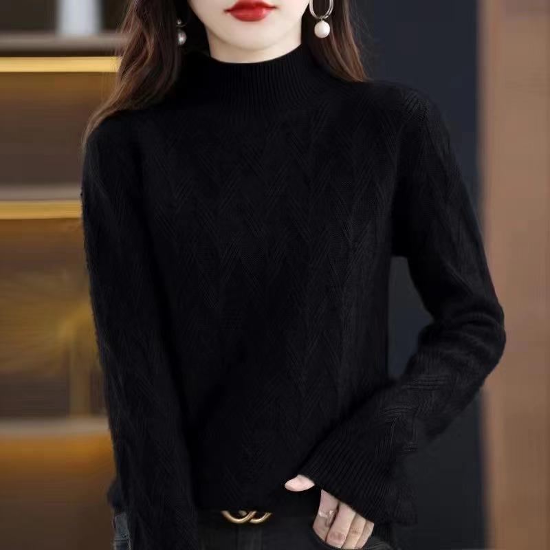 

GMXIA Осенне-зимний свободный свитер с полуворотом, женская мода, простая и тонкая верхняя одежда, толстая базовая рубашка One size чёрный