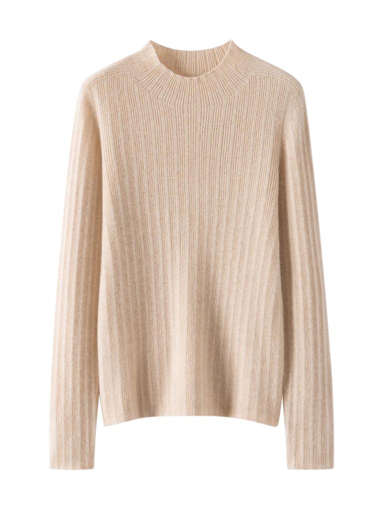 2024 Women's Slim-Fit Ribbed Knit Half-High Collar Pullover - Flattering Cashmere Base Layer Top