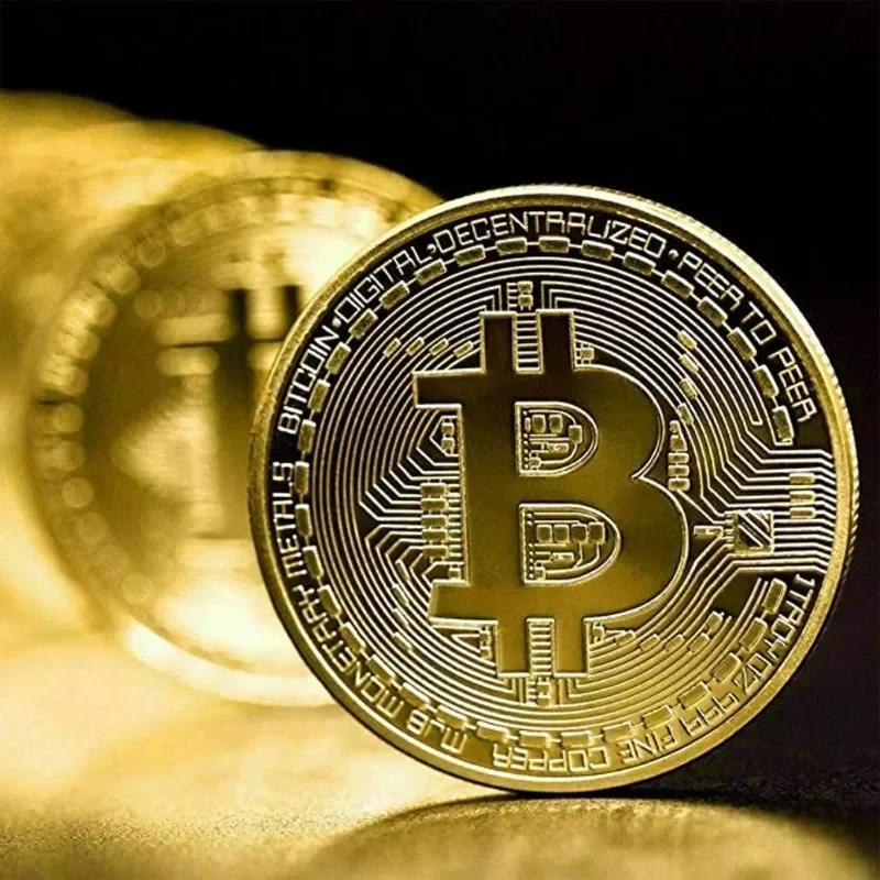 4 Stück Vergoldete Bitcoin Münze Sammlerstück Kunstsammlung Geschenk Physisch Gedenkmetall Antik-Imitation Alles Gute zum Geburtstag