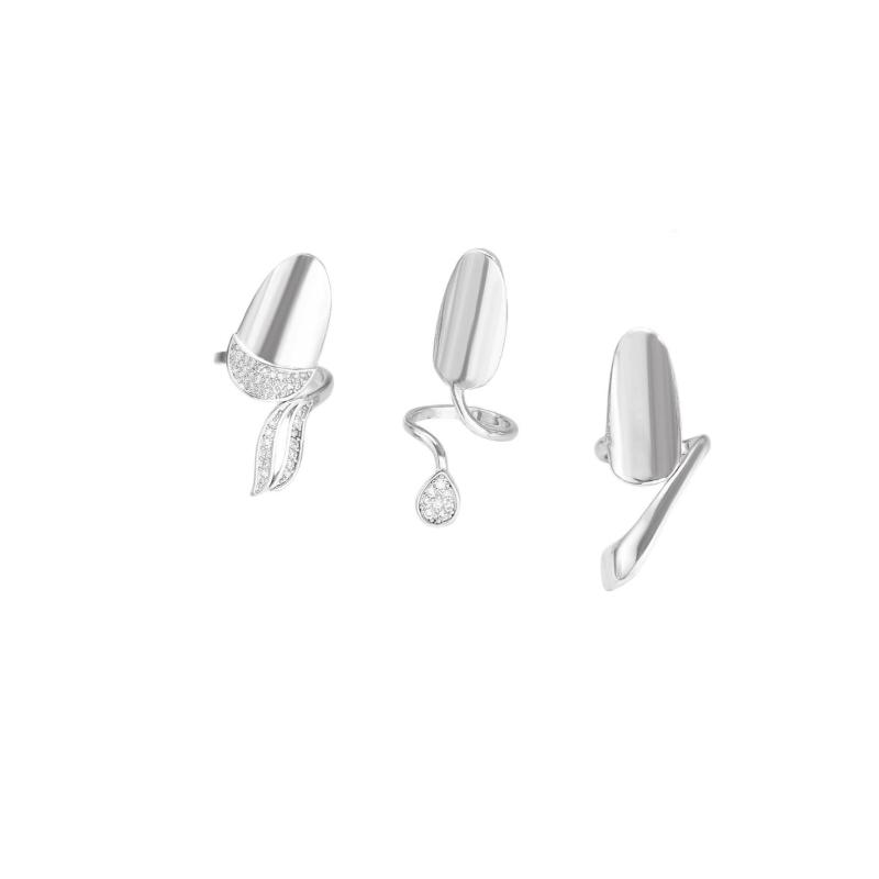 * New Sale 1/3Pcs Zircon Nail Cover Ring Creativity Metal Detachable Nail Ring Elegant Simple Hand Jewelry Accessories Gifts