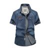 Camicia di Jeans Estiva Sottile da Uomo Camicia da Lavoro in Cotone a Maniche Corte da Uomo
