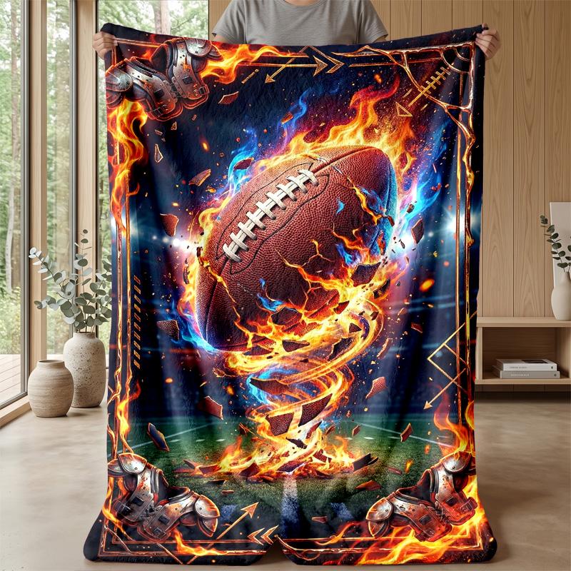 Flaming Football Player Theme Blanket Lightweight Warm Flannel Blanket Decorative Throw Blanket for Home Decoration