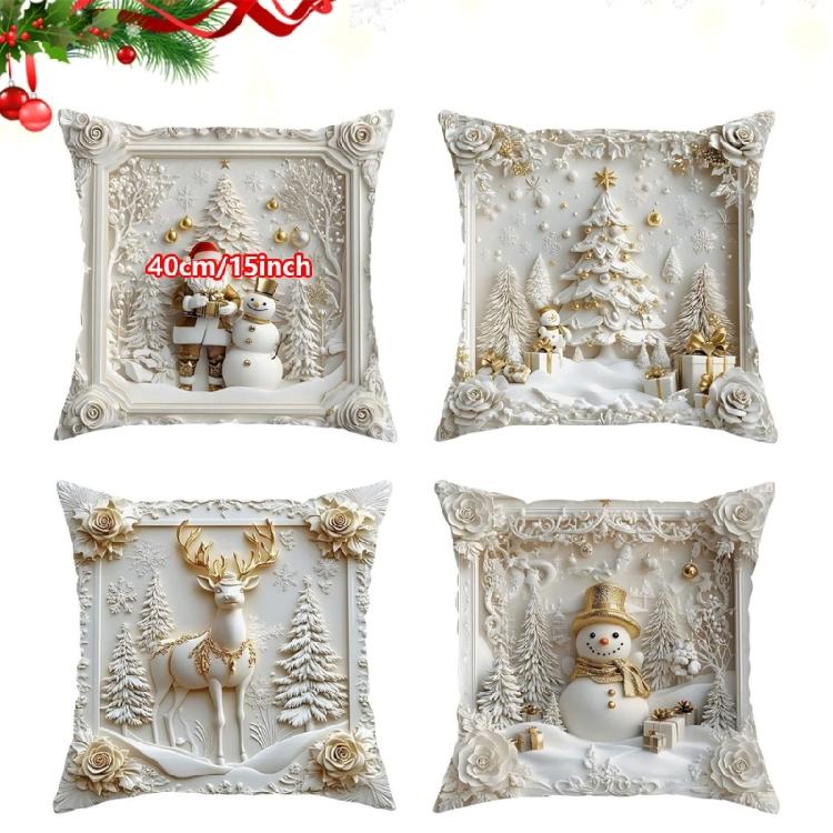 

Vacation Home embellishment 4 Piece Gaddi Cover Set Wintry the Snow creature Deer Design Soft Fabric 3 Sizes