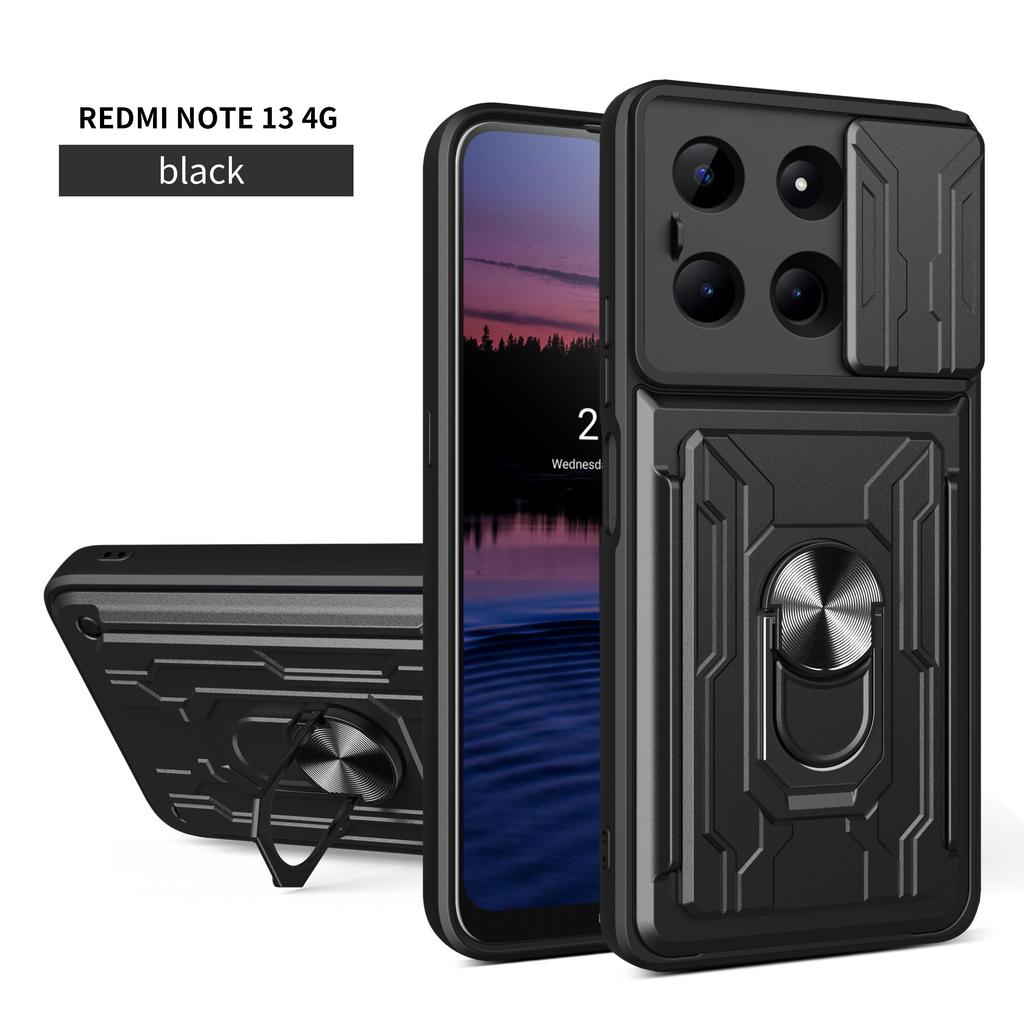 For Redmi Note 13 Pro/Note 13/Redmi K70E Redmi 12C Redmi 11A 4G Car Mounted Magnetic Rotating Ring Card Slot Phone Case