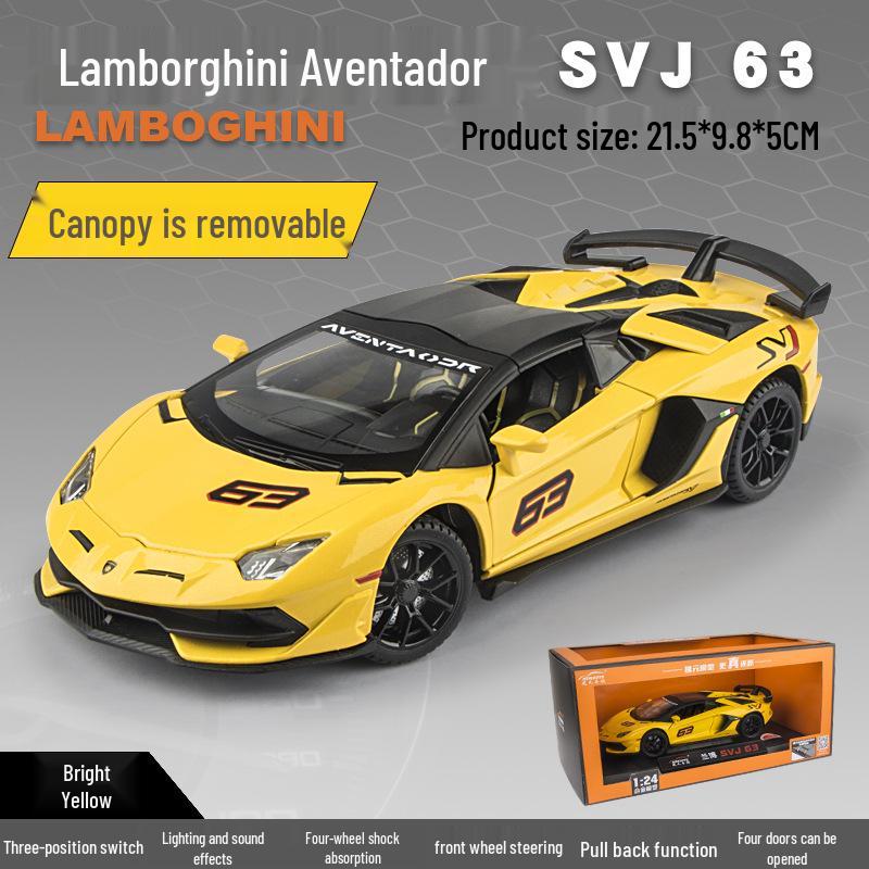 

1/24 Модель игрушечной машины из сплава Lamborghini SVJ63: Детское украшение для автомобиля с тремя скоростями, подарок