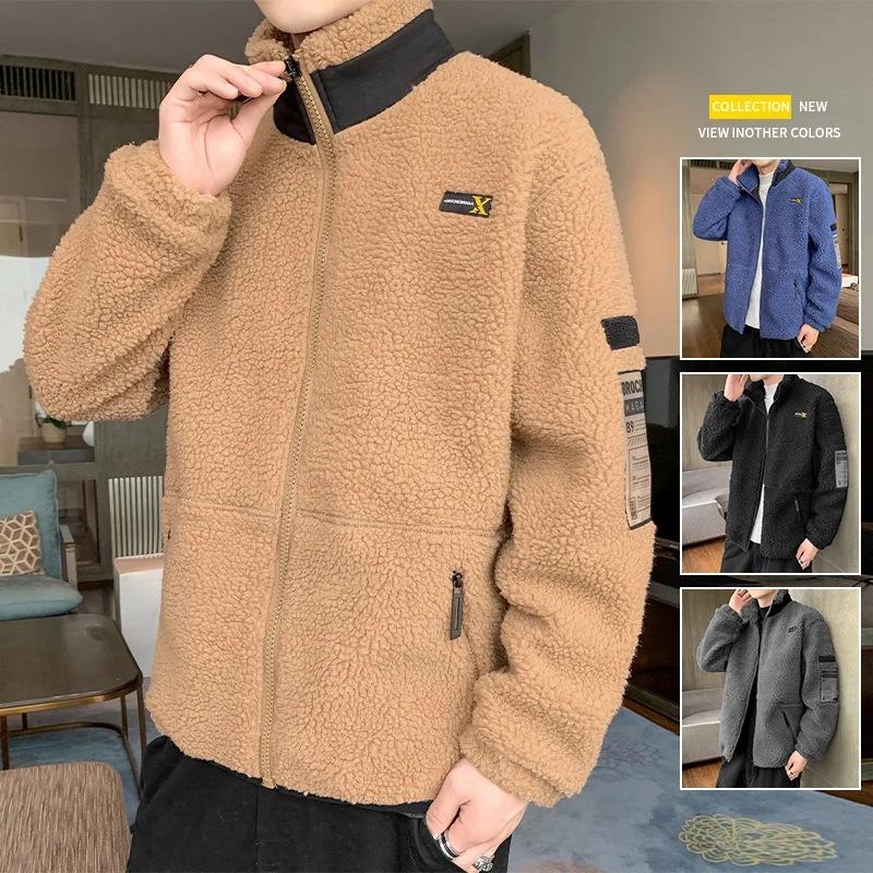 Outdoor Casual Warm Cotton Coat Men's Lamb Velvet Korean Version Trendy Winter Cool Jacket