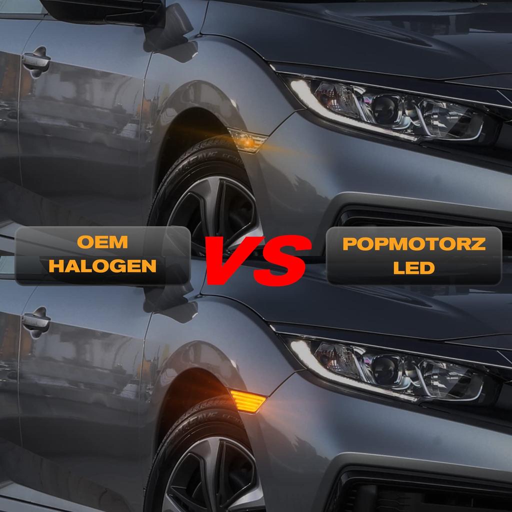 POPMOTORZ Honda Civic Front Fender LED Side Marker Lights Sequential Side Turn Signals Amber Inspection Honda Civic Coupe Sedan Hatchback All Models