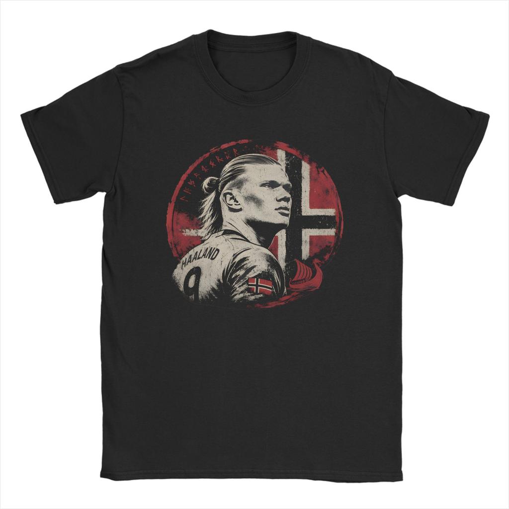 Haaland Viking Warrior Football TShirt Unisex Cotton Tops Shirts Vintage Norway Round Neck Short Sleeve