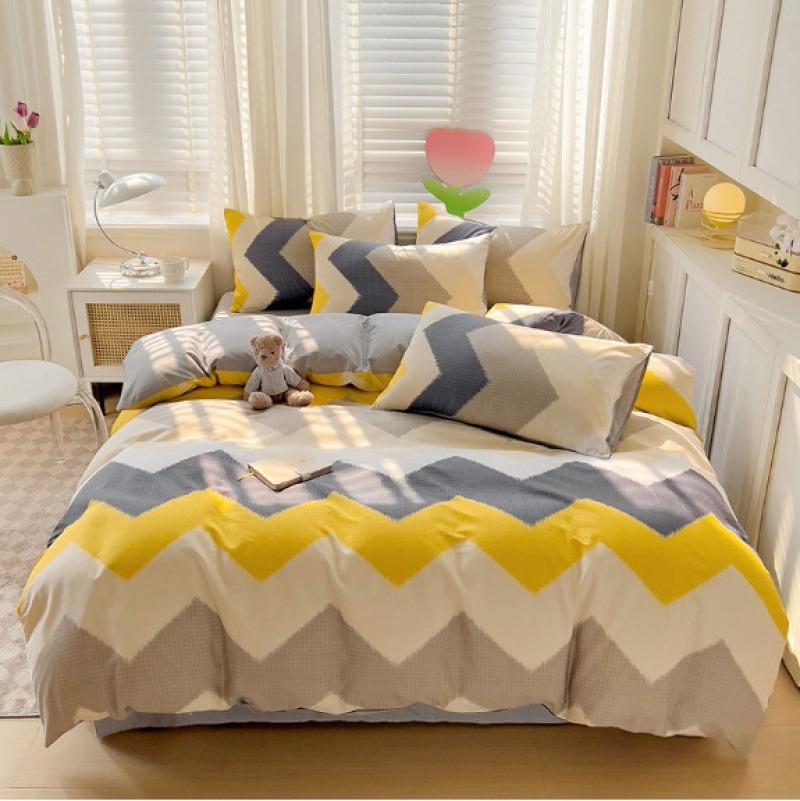 Multiple Size 100% Cotton Duvet Cover and Pillowcases Set for Bedroom Decoration Purple Flower Printed Plaid Duvet Cover Sets