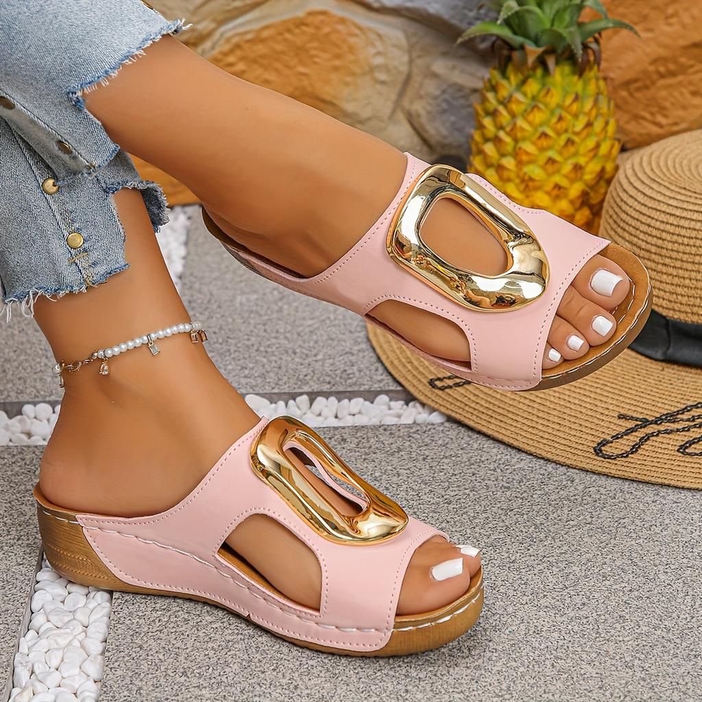 Large Wedge Buckle Womens Fashion Slippers
