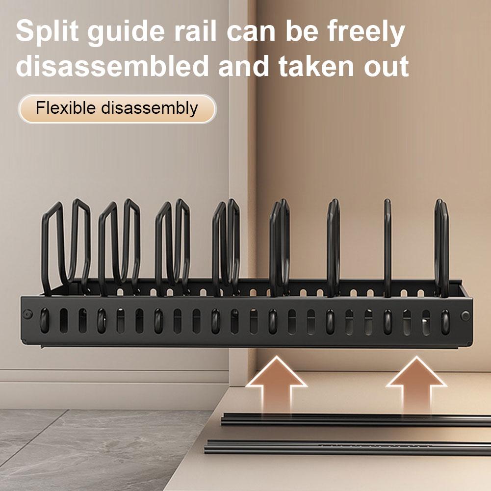 Kitchen Pots Pans Organizer with 8 Adjustable Dividers Sliding Dish Drying Shelf Sliding Lid Holder Pan Rack for Under Cabinet