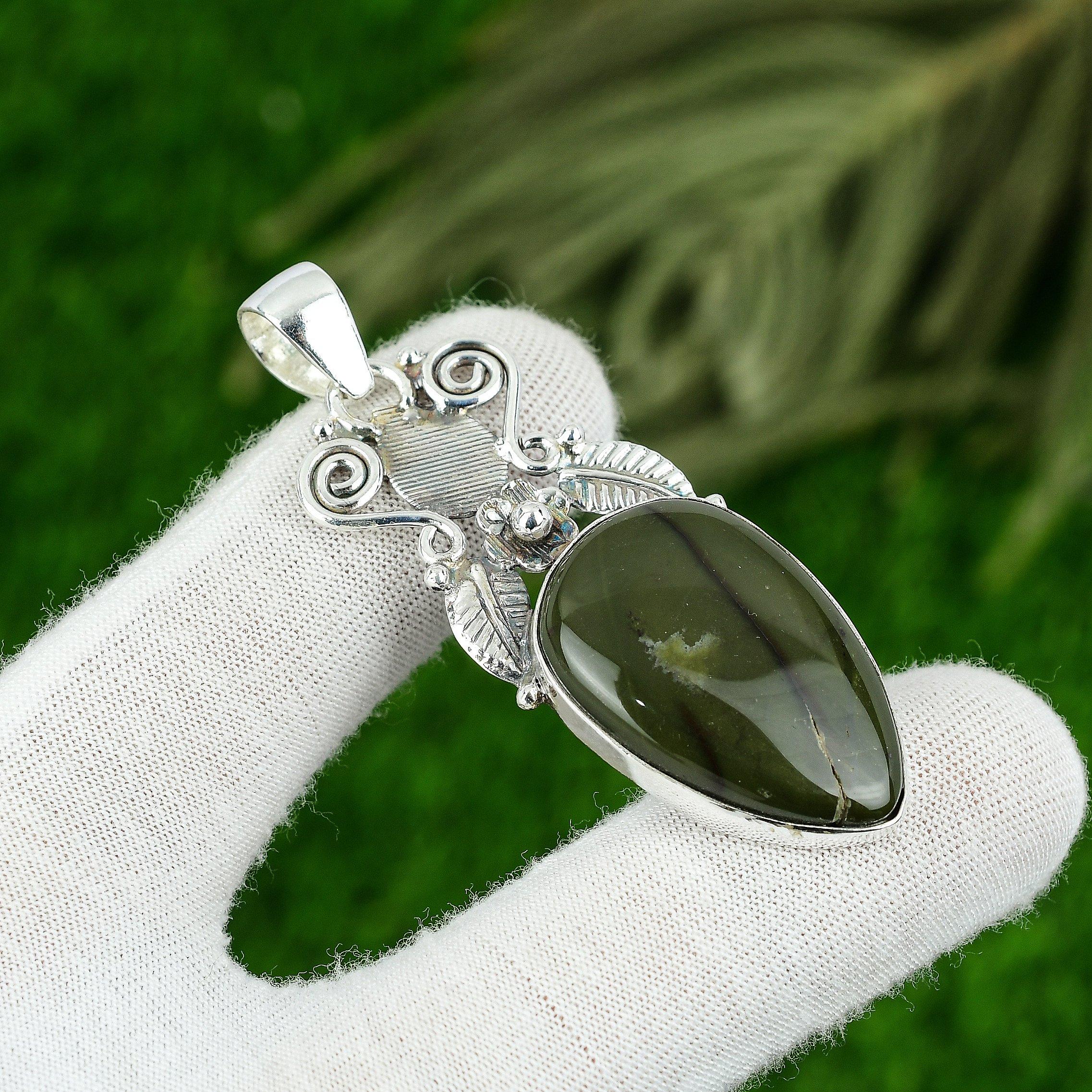 

Sterling Silver Polychrome Jasper Gemstone Birthday Bezel Engagement New Pendant