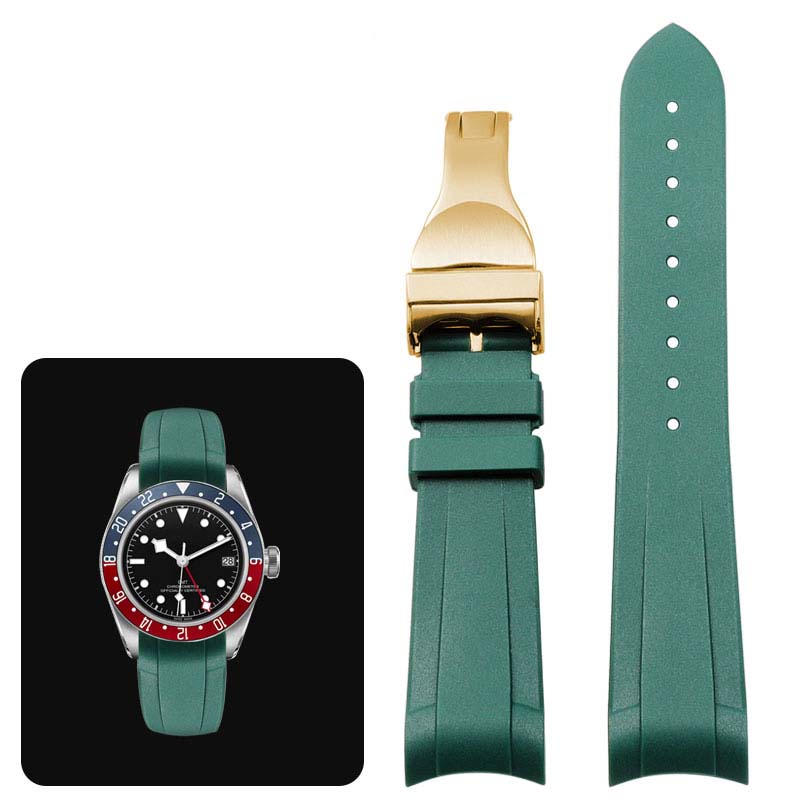 Klasický vysoce kvalitní gumový řemínek se zakřivenými konci pro hodinky Tudor Black Bay GMT s překlápěcí sponou Černý Modrý Červený 22mm Náramek