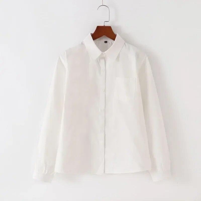Japanese Style Fashion Pointed Turn Down Collar Blouse Autumn Long Sleeve Shirt With Pocket Women Tops Solid Color Clothes 29876