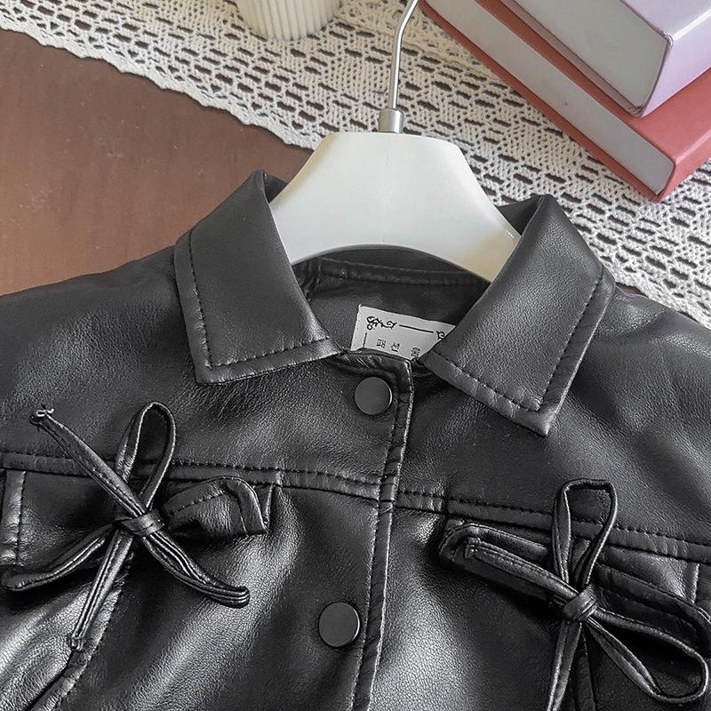 Girls' Leather Jacket with Jacquard Midi Cake Skirt - Spring/Autumn Fashion (AQA086-AQA087)