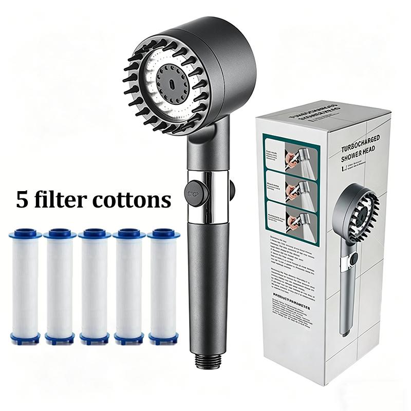 High Pressure Filter Shower Head 3 Modes One-key Stop Water Massage Clean Powerful Pressurized Shower Nozzle