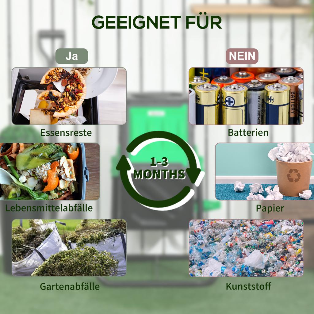 65L Garden Compost Bin, Single Chamber Rotating Composter, Compost Maker with 24 Ventilation Openings and Steel Legs