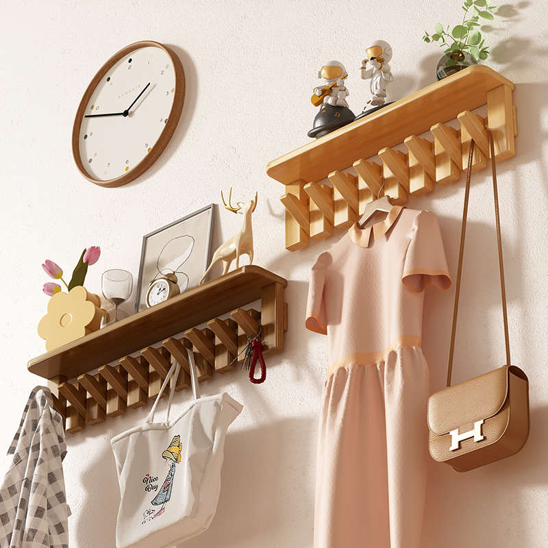 Modern Nordic Solid Wood Wall Mounted Clothes Hanger Luxury Living Bedroom Storage Rack Creative Home Furniture