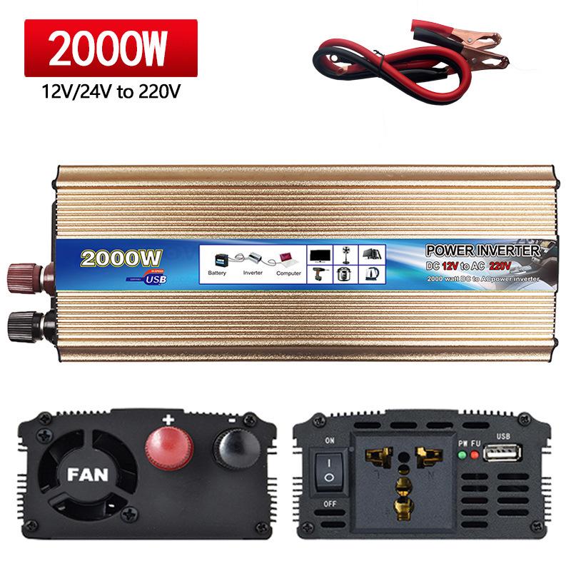 Smart Car Power Inverter 12V/24V to 220V, 500W/1000W/2000W, with USB Port