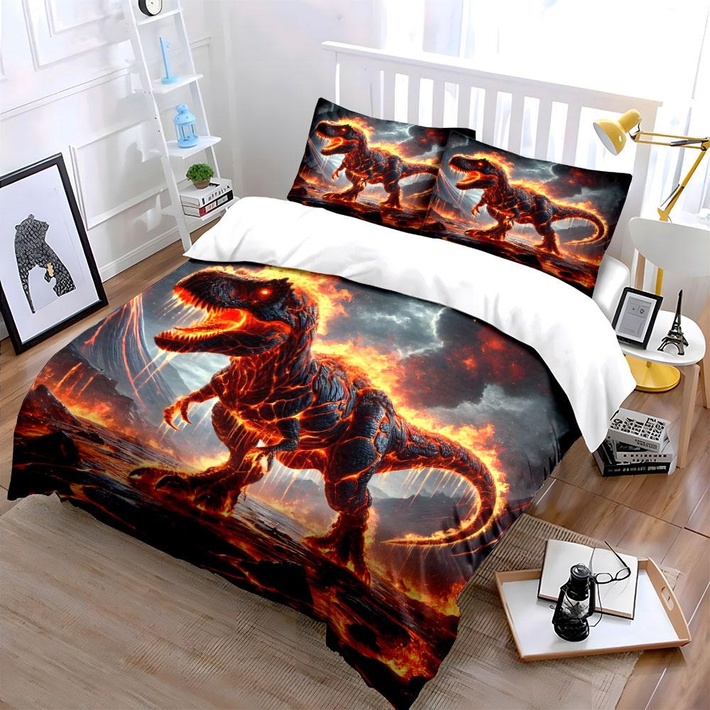 Fiery dinosaur amidst lava. Bedding sets Duvet cover sets Duvet covers Pillowcases(1 * Duvet Cover 2 * Pillowcases without duvet insert)