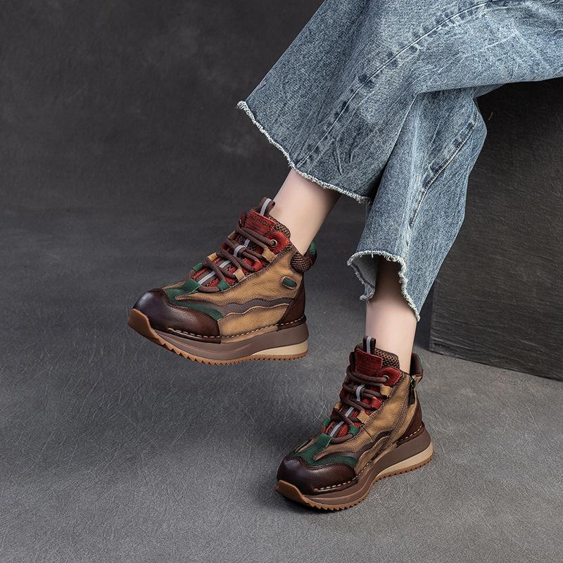 Fashion GKTINOO 4CM Genuine Leather Women Boots Lady Platform Wedge Plush Warm Causal Autumn Winter Fashion Thick Bottom Sneakers Shoes