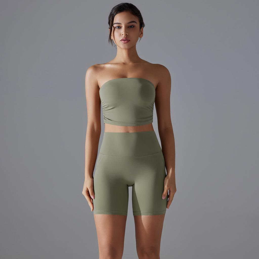 One Piece Pleated Strapless, High Waisted, Hip Lifting, Zero Sensation, No Underwear, Sports Shorts, Fitness Yoga Suit For Women