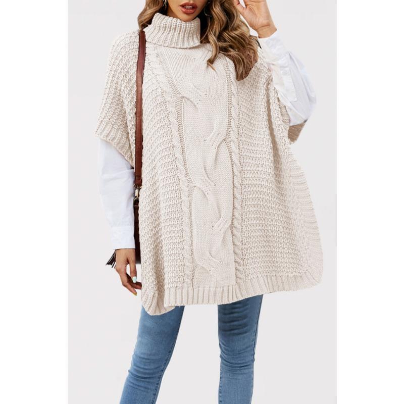 

Осень и зима новый свитер женский вязаный с косами и высоким воротником, женский свободный свитер с рукавами три четверти XL абрикосовый