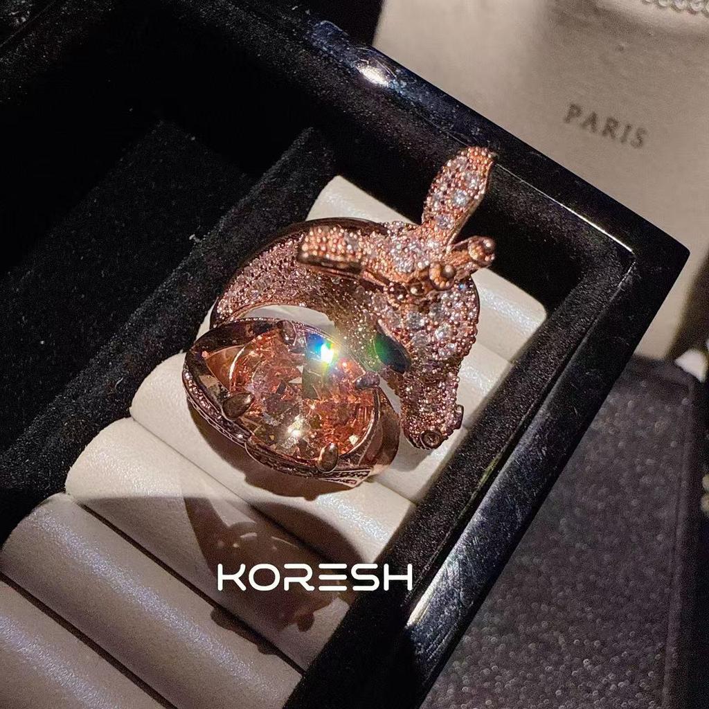 Atmosphere Flash Diamant Rosa Stern Ohrringe & Orange Diamant Rentier Ring