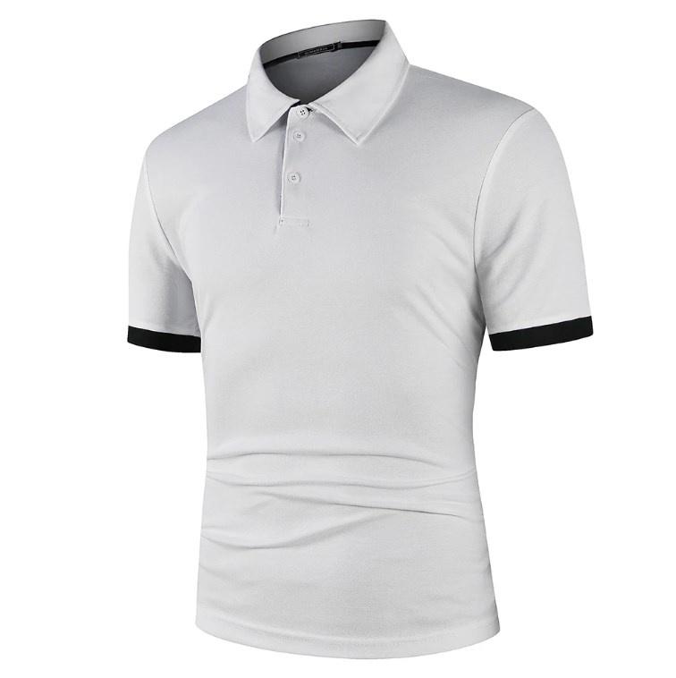 Male Casual Polo Shirts Fashion Contrast Color Design Turn-down Collar Comfortable Tops Slim Fit Short Sleeve Tees