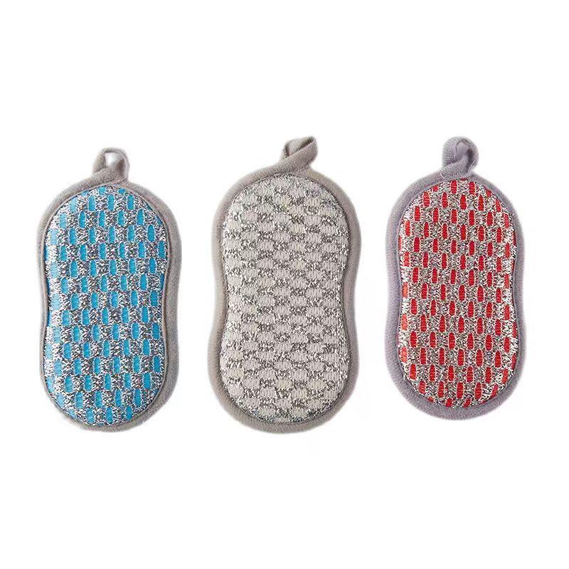 Dual-Sided Kitchen Cleaning Pads: Non-Stick Oil Brush & Steel Wool Sponge for Dishwashing and Household Use