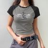 Harajuku Graphic Crop Top Stitched Short Sleeve Vintage Print T-shirt Summer Grunge 2000s T Shirts for Women Y2k Fashion
