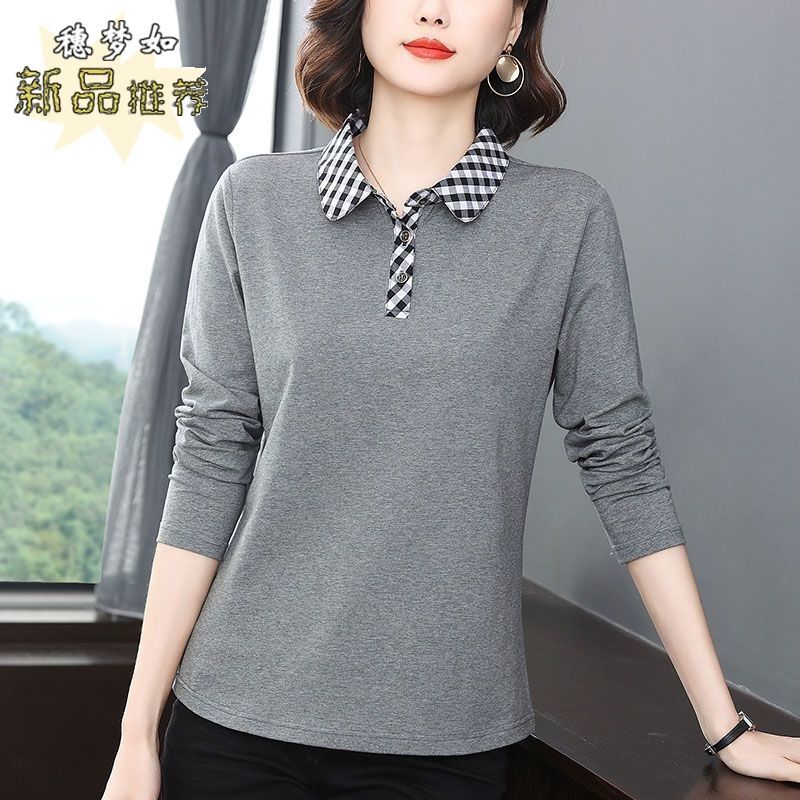 T-shirt Women's Long-sleeved Autumn T-shirt Loose Large Size Middle-aged Slim Casual Sports Lapel POLO Shirt