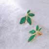 Green Enamel Flower Stud Earrings for Women Gold Plated Five Petal Floral Earrings Vintage Elegant Jewelry for Daily Gift Giving