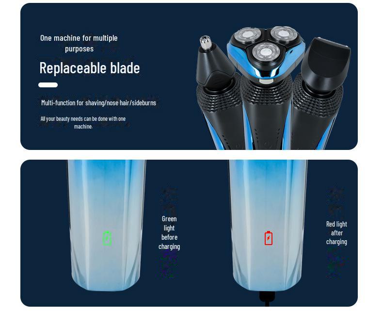 Linke 8816 Men's Electric Shaver - 3-in-1 USB Rechargeable, Washable Beard Razor