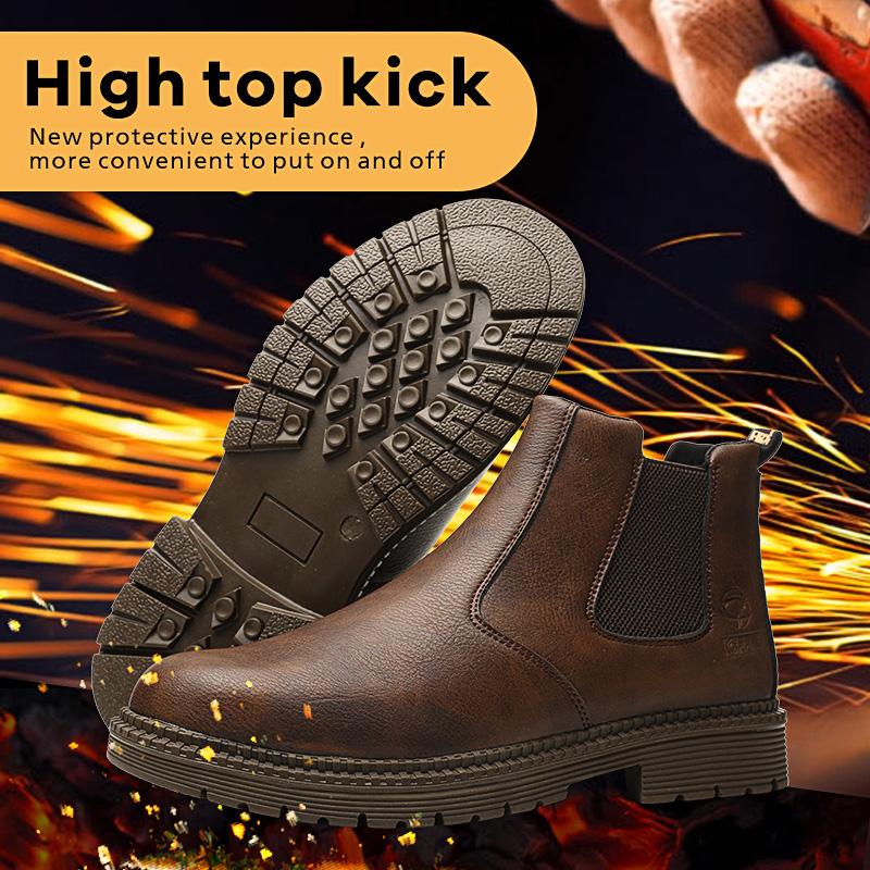 Men Safety Boots Steel Toe Shoes Work Shoes Leather Boots Indestructible Shoes Puncture-Proof Boots