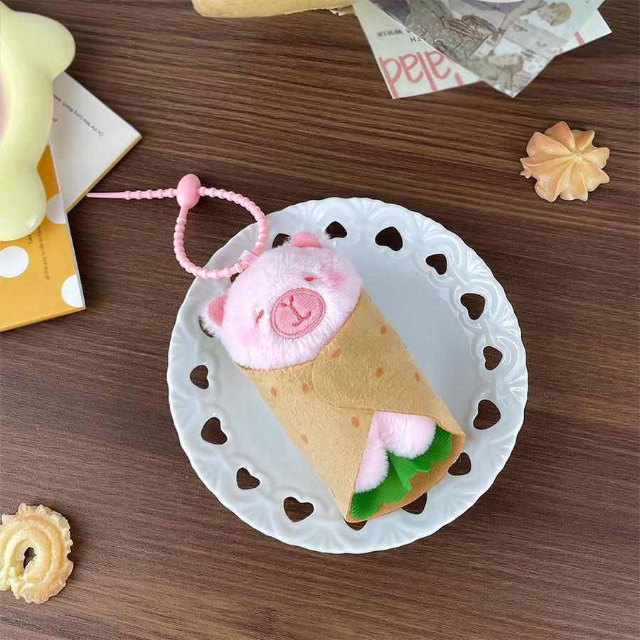 

Cartoon Pancake Wrapped In Kapibala Plush Doll Sandwich Small Animal Doll Grab Machine Doll Bag Packaging Ornament Pendant Height about 12cm