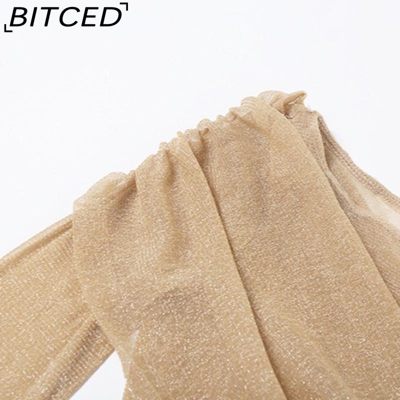 BITCED Fall Women's Solid-Color Slim-Fit High-Waisted Fashion O-Neck Long-Sleeve Mesh Dress