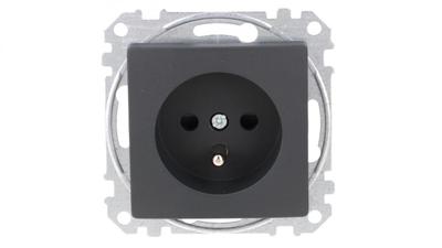 2P+Pe Power Socket With Shutter for Tracks Pr Terminal Blocks Screwless, Black Anthracite, Sedna Design I Elements Sdd114012