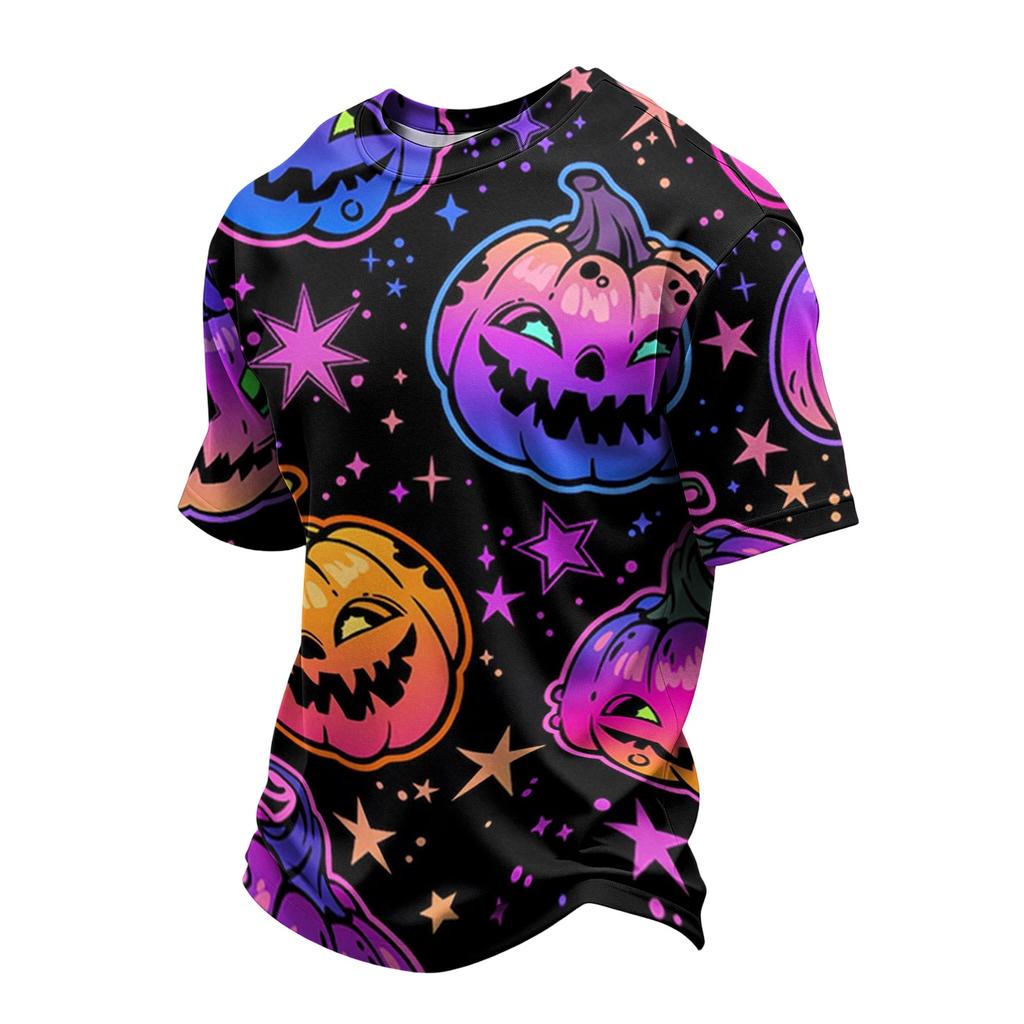 Men's Casual Printed Crew Neck Lightweight Breathable Short Sleeve Top Halloween Themed Graphic Tee for Everyday Wear