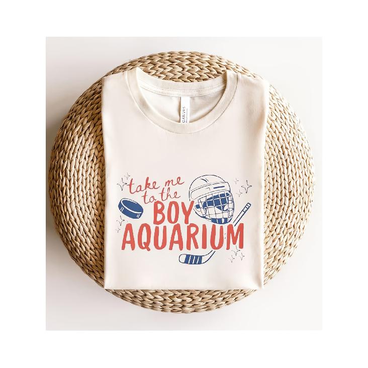 Take Me To The Boy Aquarium Shirt | Funny Hockey Mom Tee, Sarcastic Game Day Shirt, Witty Hockey Fan Gift, Casual Crew Neck, Slight Stretch Fabric, S белый