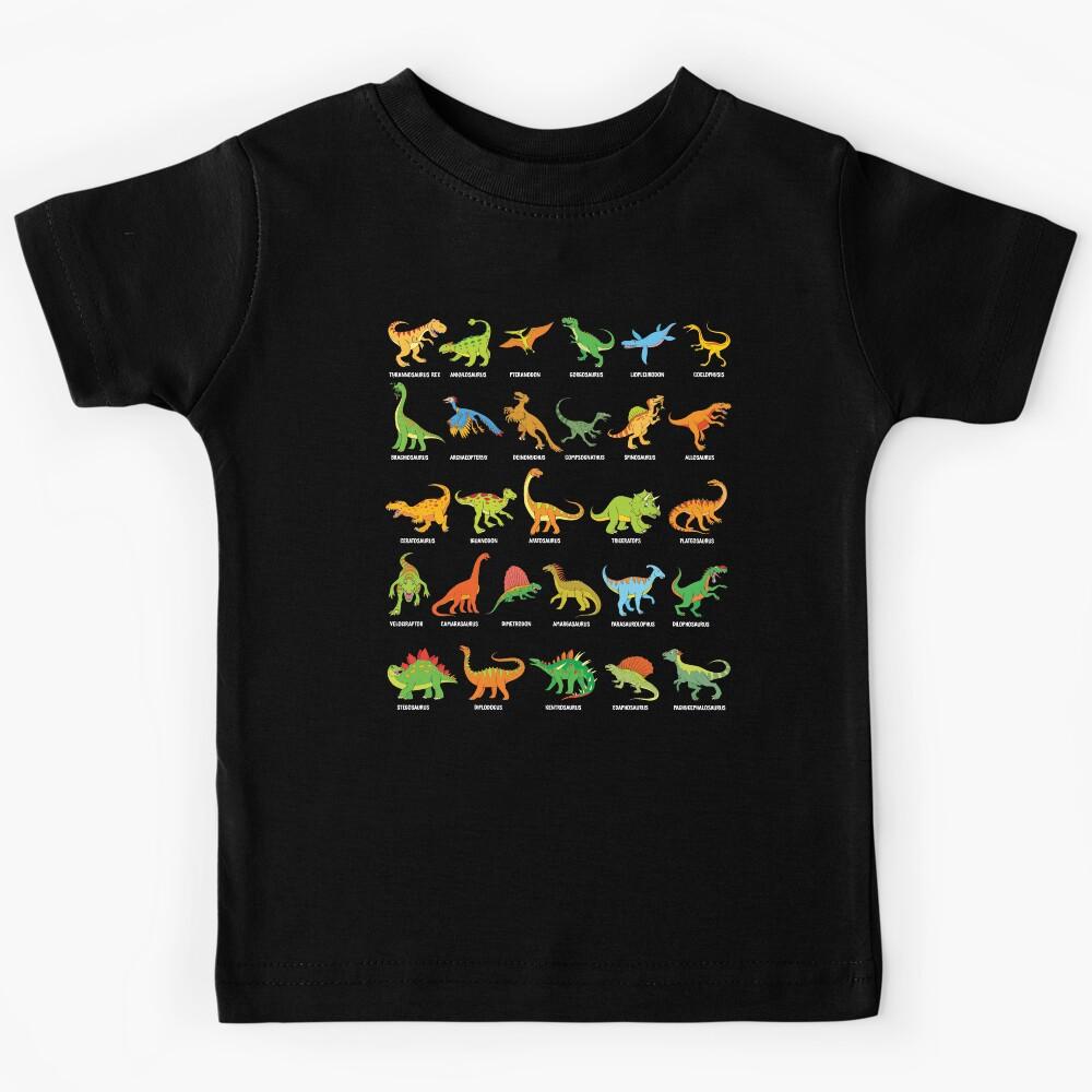 Popular Dinosaur Species Dino T-Rex Velociraptor Triceratops Dinosaurs Kids T-Shirt 100