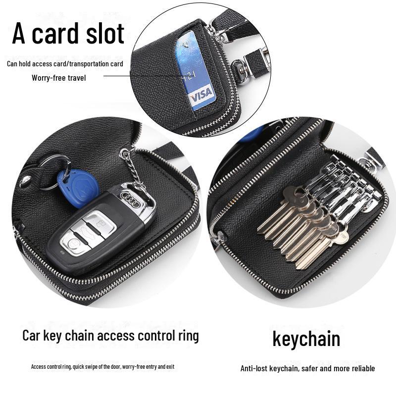 „Universal-Autoschlüsselhülle und Multifunktions-Kartenhalter aus echtem Leder mit Schlüsselanhänger für Männer und Frauen“