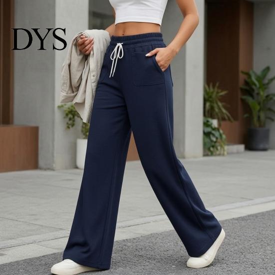 Lounge Wear Pants Women Wide Leg Pants, Drawstring Waist Loose Casual Adjustable Trousers Trousers, Solid Color Palazzo with Pockets