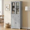 Freestanding Kitchen Cupboard, Storage Cabinet with 2 Adjustable Shelves, Drawer and Glass Door for Living Room, Grey