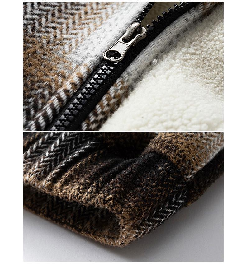 Velvet Warm Retro Plaid Casual Men's Zipper Jacket - 2025 Winter Collection