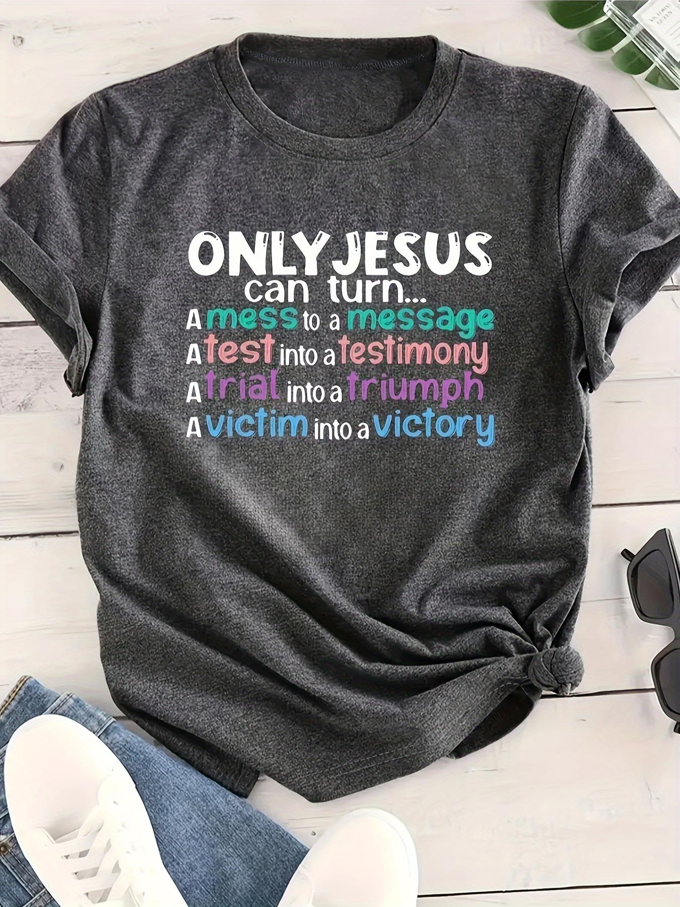 Only Jesus Christian Women s Tee - Inspirational Faith Graphic Dark Grey Top S