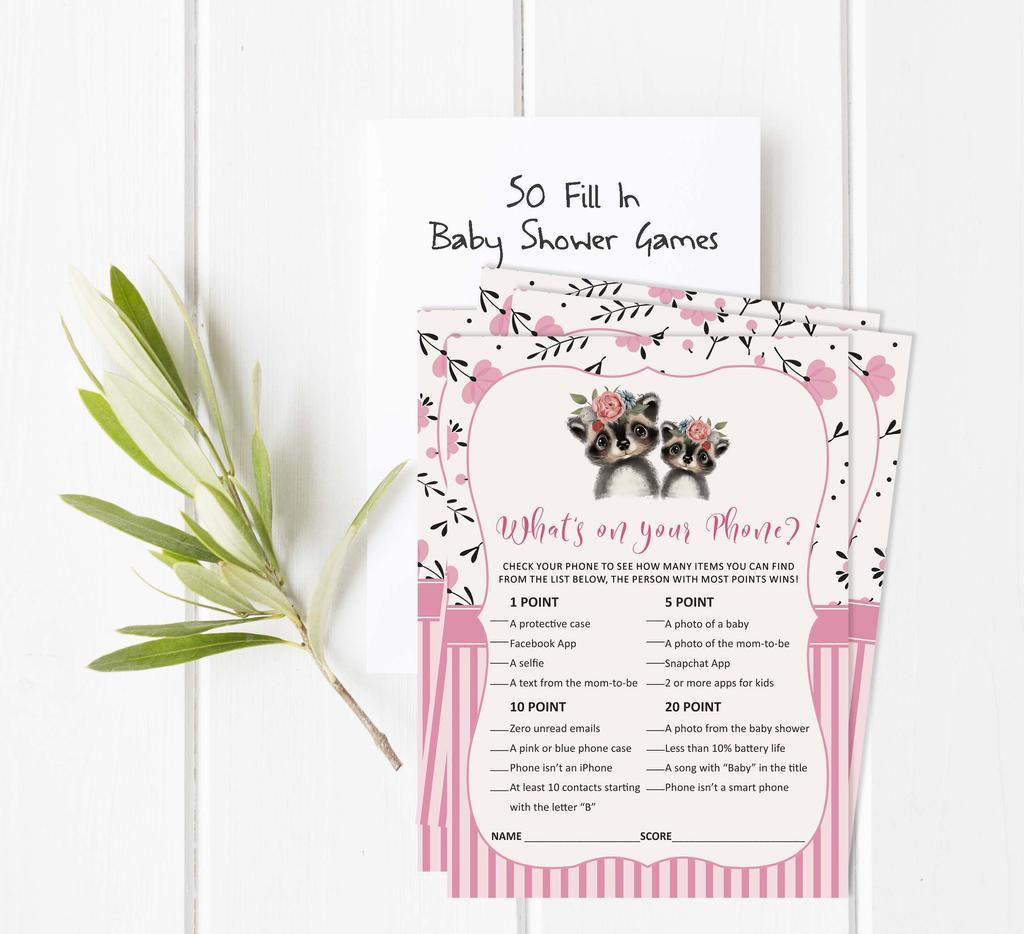 Inkdotpot Baby Shower Game Set Of 50 BabyA  AlphabetA  ABCA  Game Raccoon Jungle Animals Party