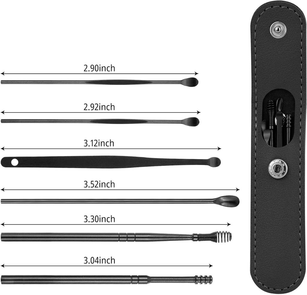 ZEPOLI - 6-Piece Set Ear Cleaning Artifact Earpick Ear Cleaning Set Spring Spiral Ear Cleaning Tool Portable. (BLACK)